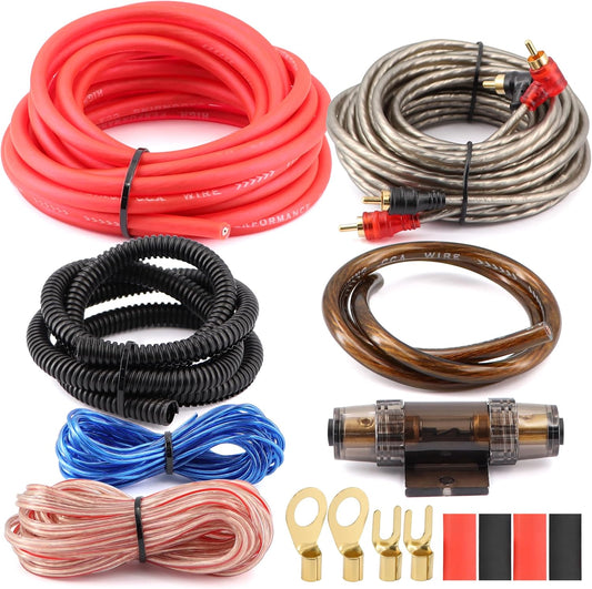 8 Gauge Car Amp Wiring Kit - Amp Power Wire Amplifier Installation Wiring Wire Kit, Power, Ground, Remote Cable, RCA Cable,Speaker Wire, Split Loom Tubing Fuse Holder Subwoofers Wiring Kit