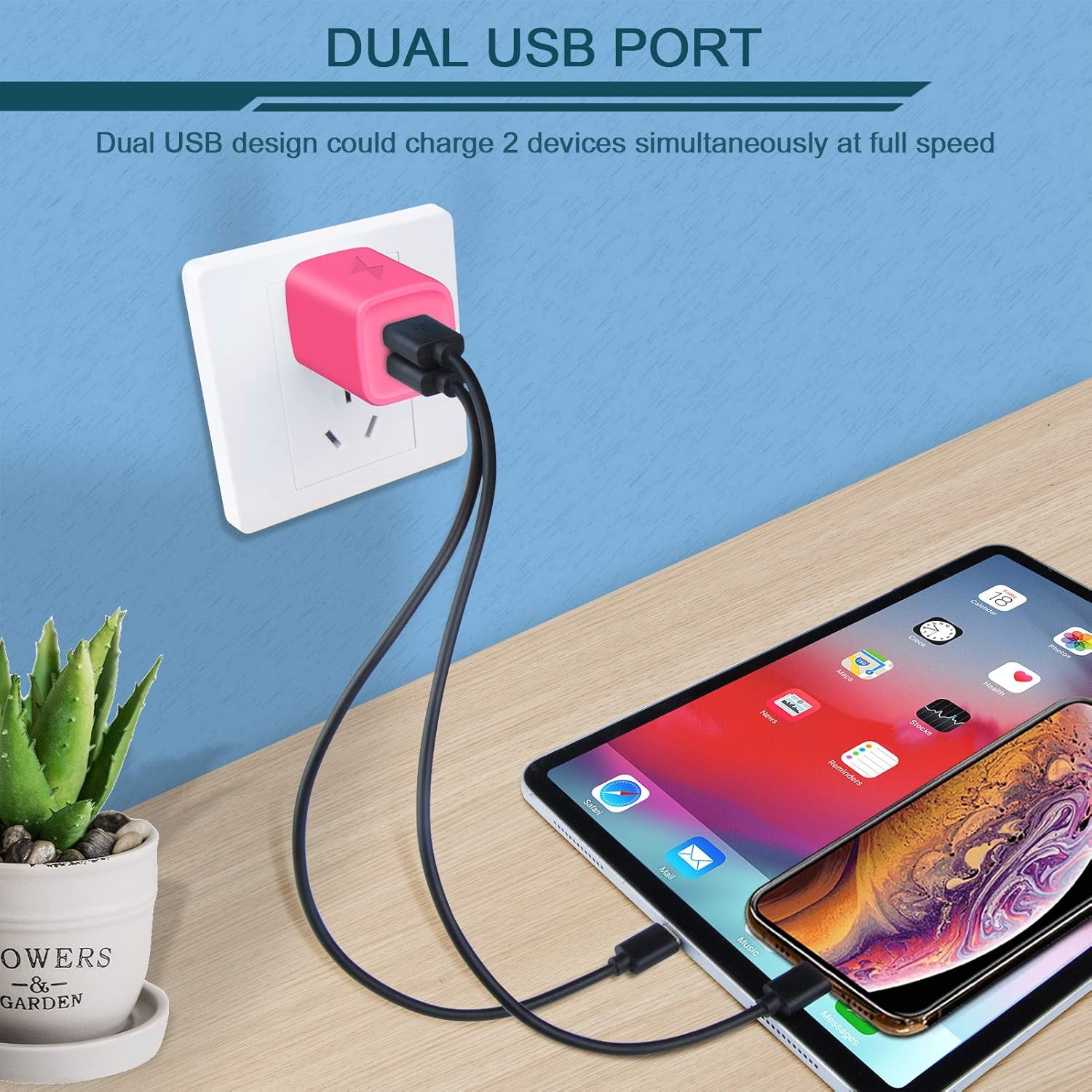 Wall Charger,  USB Plug Fast Charging Block, Power Adapter Cube 2 Port Charge Travel Brick Cell Quick Chargers Box for Iphone 15/14/13/12 Pro/Se/11Pro Max/Xr, Samsung Galaxy S22 S7 S6, HTC, LG