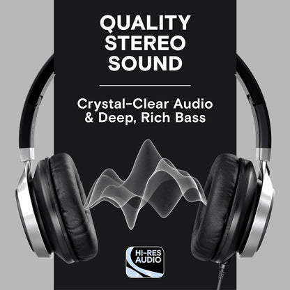 CL750 Wired Headphones with Mic & Volume Control — Noise Isolating On-Ear Headphones for Computer and Laptop Wired, Plug in Corded Headphone over Ear with Wire (Foldable, Aux Jack 3.5Mm)