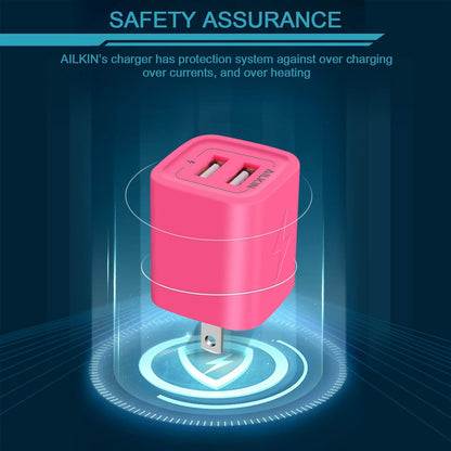 Wall Charger,  USB Plug Fast Charging Block, Power Adapter Cube 2 Port Charge Travel Brick Cell Quick Chargers Box for Iphone 15/14/13/12 Pro/Se/11Pro Max/Xr, Samsung Galaxy S22 S7 S6, HTC, LG